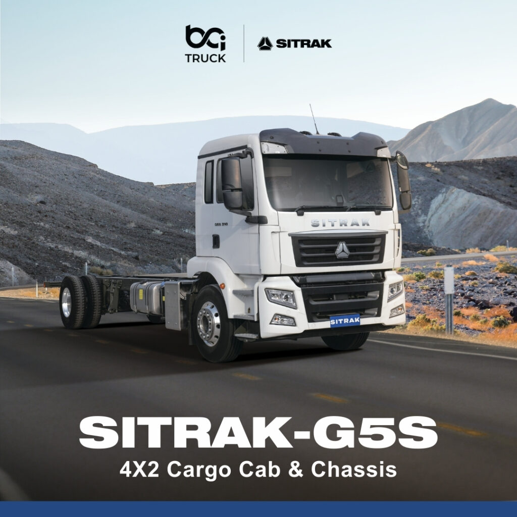 Sitrak G5S 4x2 cargo truck Euro 6 by BCI Truck, powered by a Sinotruk MC07 engine with Allison 3000 automatic transmission, advanced safety systems and driver-focused comfort.