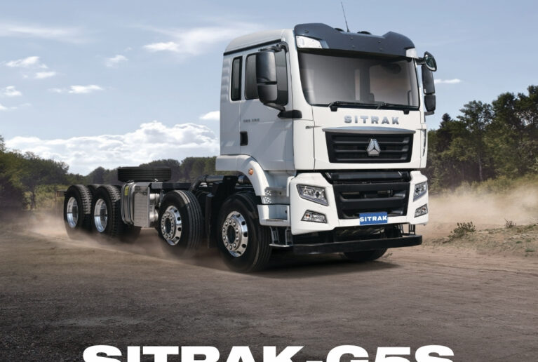 Sitrak G5S 8x4 mixer cab and chassis Euro 6 truck by BCI Truck, powered by a Sinotruk MC07 engine with Allison 4430P automatic transmission, heavy-duty drivetrain and advanced safety systems.