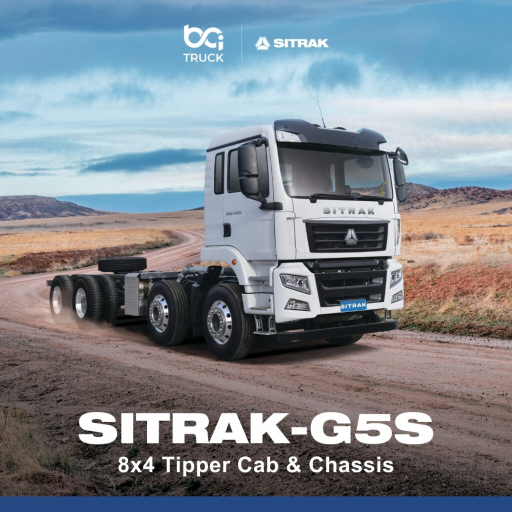 Sitrak G5S 8x4 Tipper cab and chassis Euro 6 truck by BCI Truck, powered by a Sinotruk
