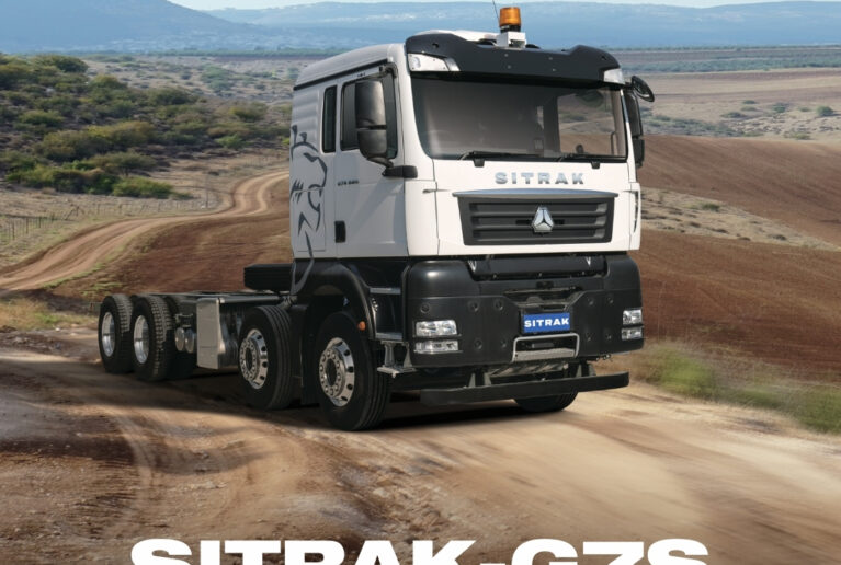 Sitrak G7S 8x4 Euro 6 tipper truck by BCI Truck, powered by a Sinotruk MC13 engine with ZF AMT transmission, heavy-duty drivetrain and advanced safety systems.